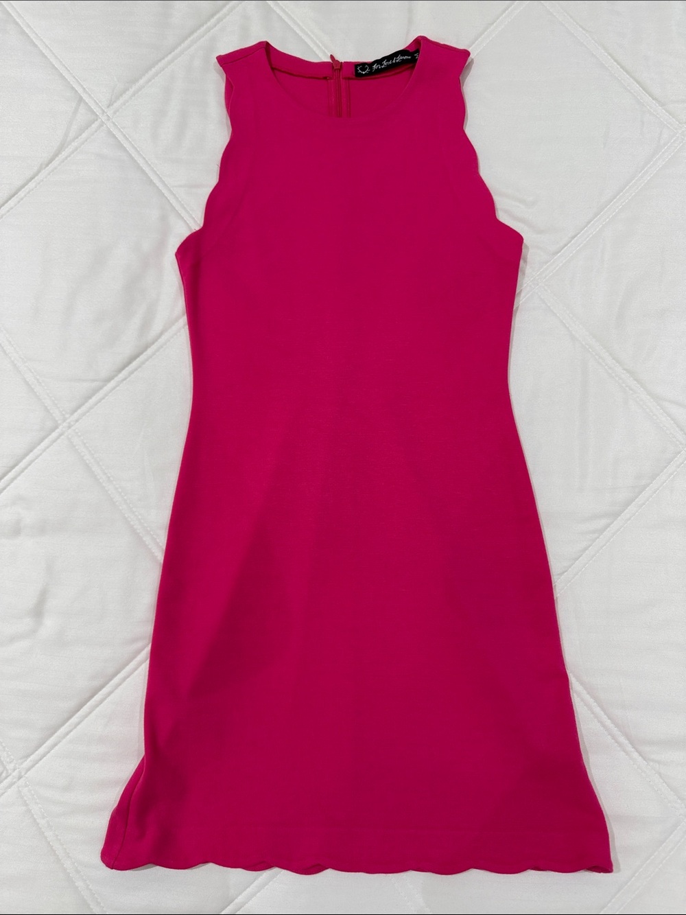 For Love & Lemons Hot Pink Sleeveless Mini Dress with Scalloped Hem Throughout